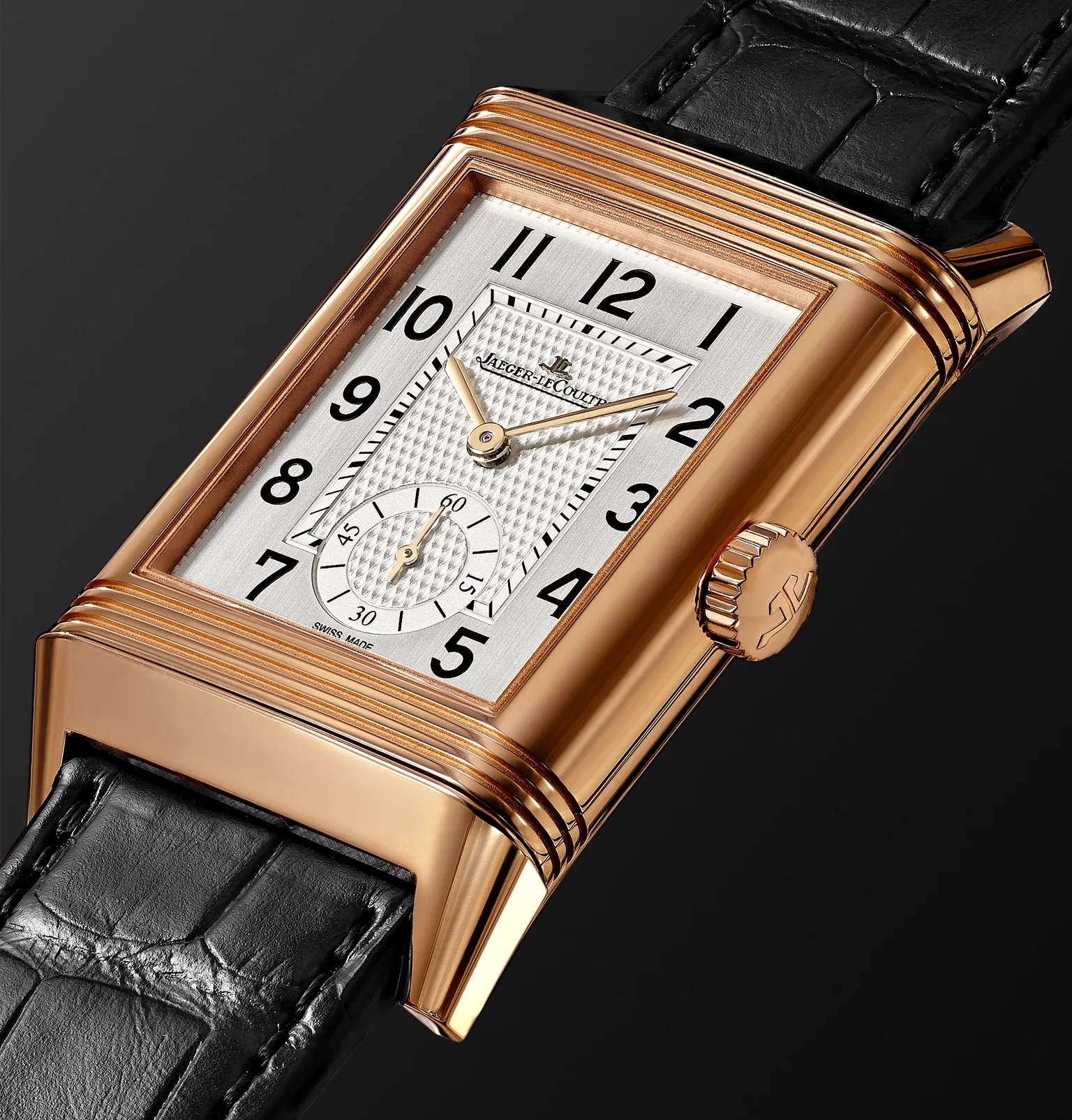 Reverso Classic Large Duoface Small Seconds Hand-Wound 28.3mm 18-Karat Rose Gold and Alligator Watch - 4