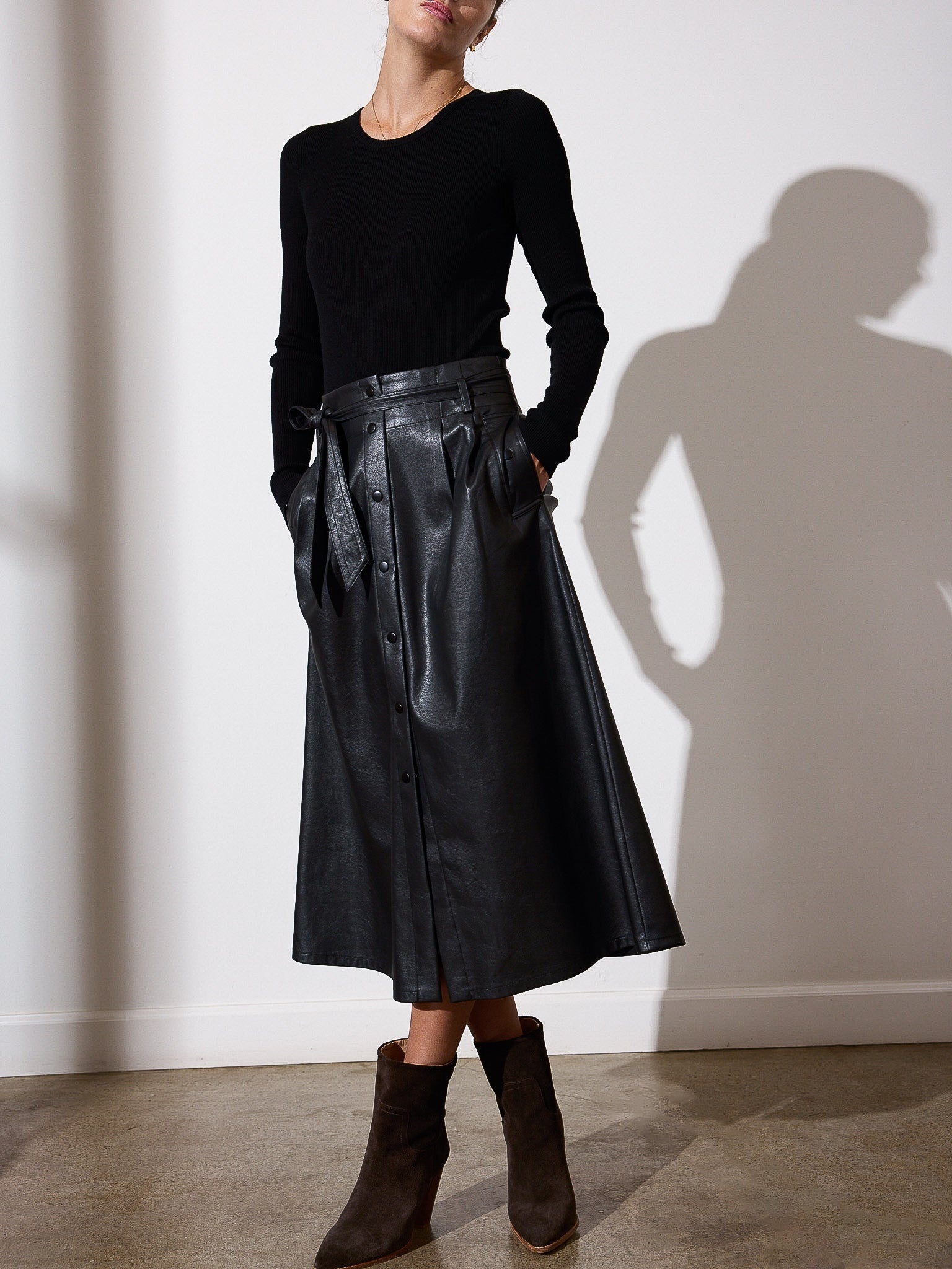 The Teagan Vegan Leather Belted Skirt - 2
