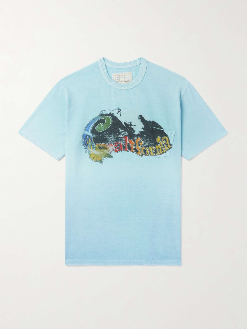 California Slim-Fit Distressed Printed Cotton and Linen-Blend Jersey T-Shirt - 1