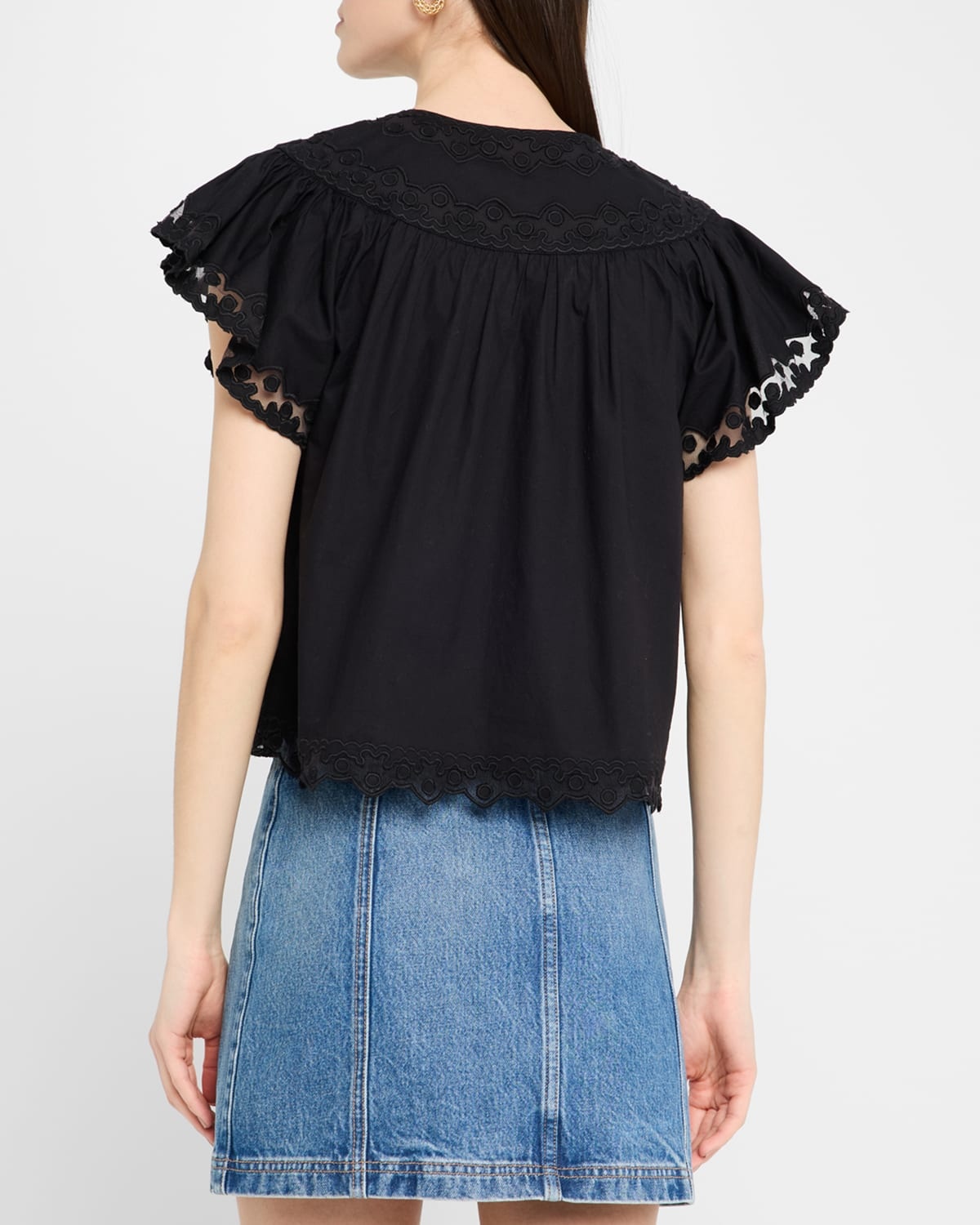 Effie Embroidered Flutter-Sleeve Top - 3