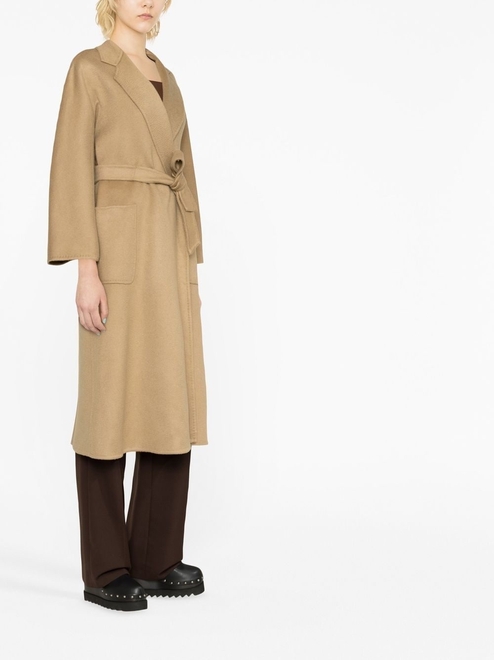 belted-waist cashmere coat - 3