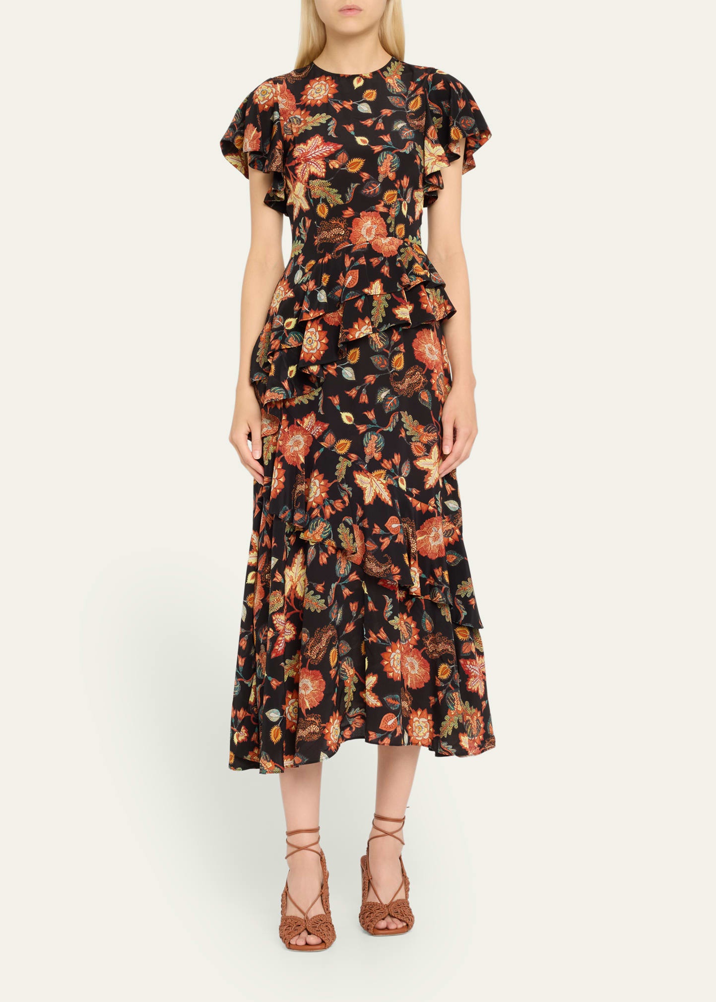 Amaia Floral-Print Ruffle Midi Dress - 2