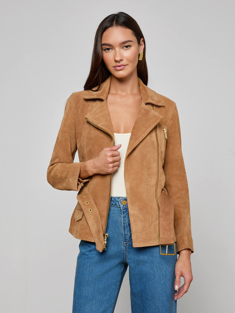 L'AGENCE Dinah Suede Biker Jacket outlook