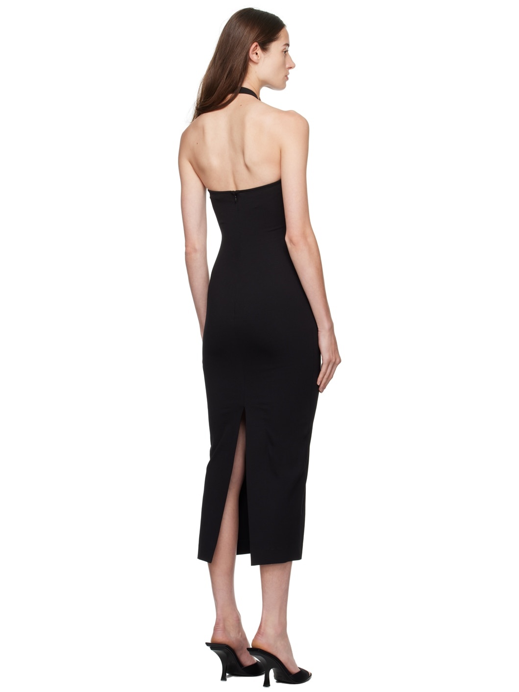 Black Halter Neck Midi Dress - 3
