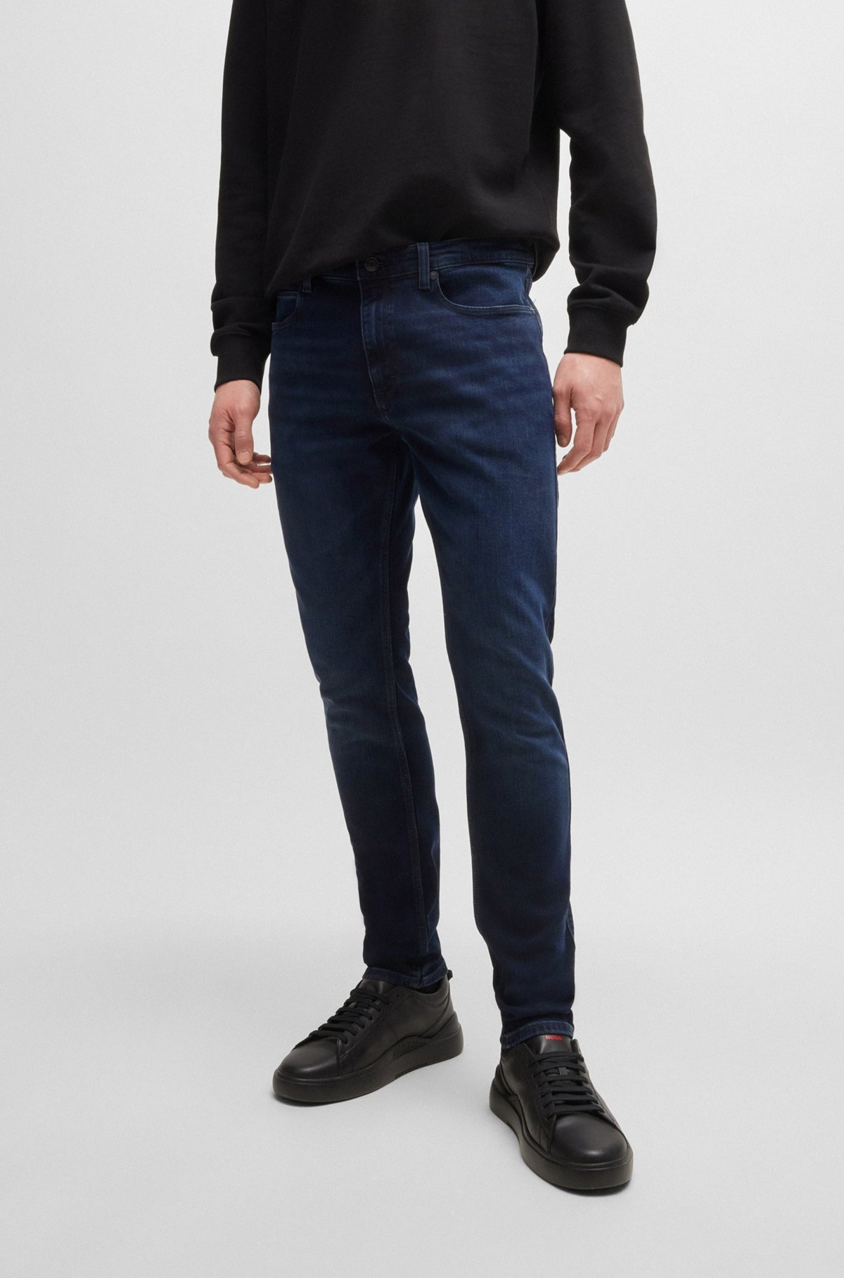 EXTRA-SLIM-FIT JEANS IN BLUE-BLACK STRETCH DENIM - 2