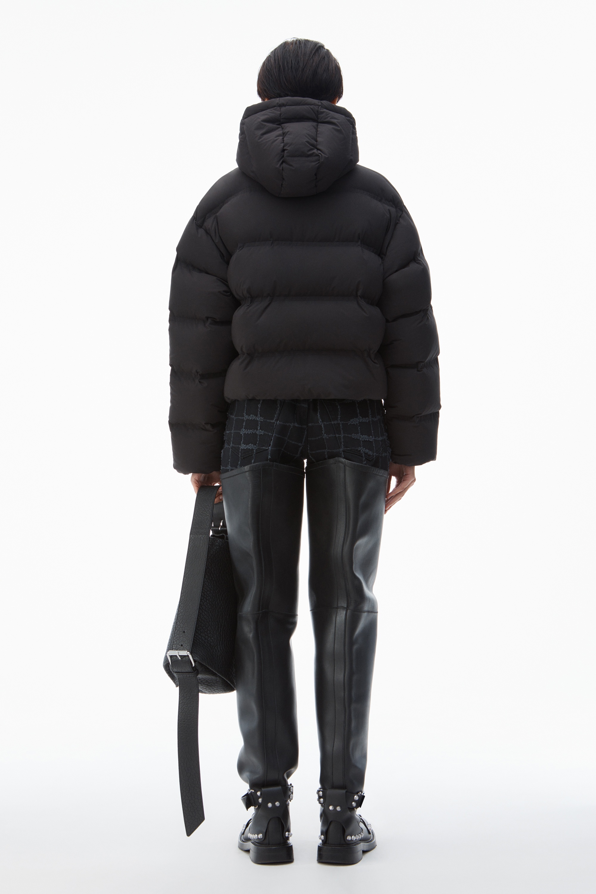 cropped channel hoodie in feather & down - 5