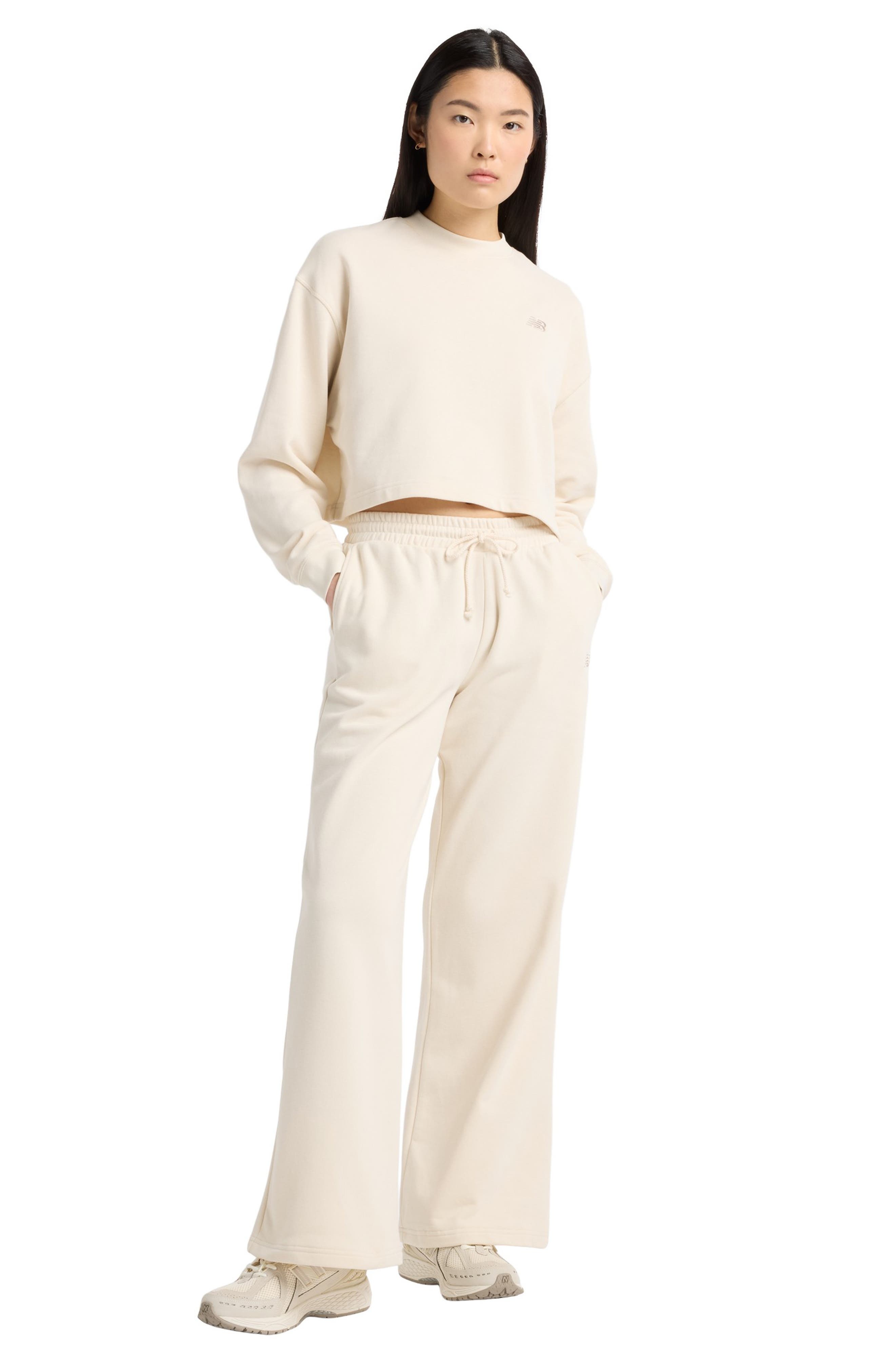 New Balance Coastal Fleece Oversize Crop Crewneck Sweatshirt in Linen at Nordstrom - 6