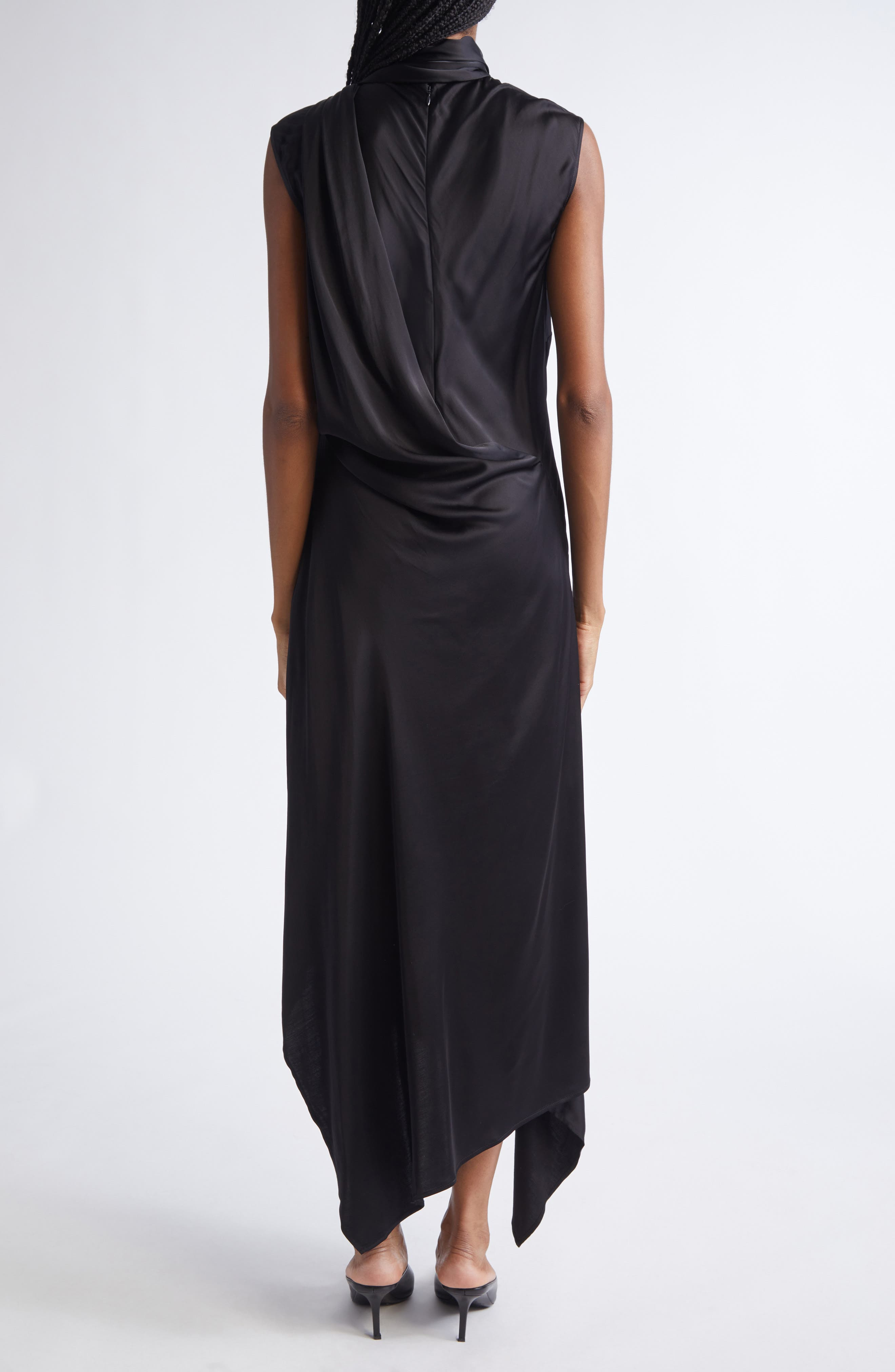 Acne Studios Dale Attached Scarf Asymmetric Satin Dress in Black at Nordstrom - 2