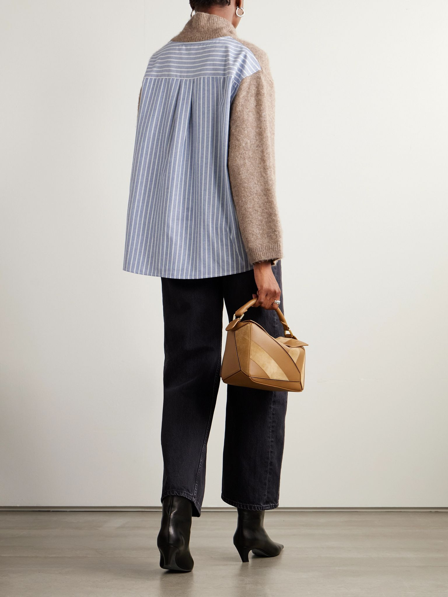 Mallory checked cotton-blend trimmed knitted turtleneck sweater Camel - 2
