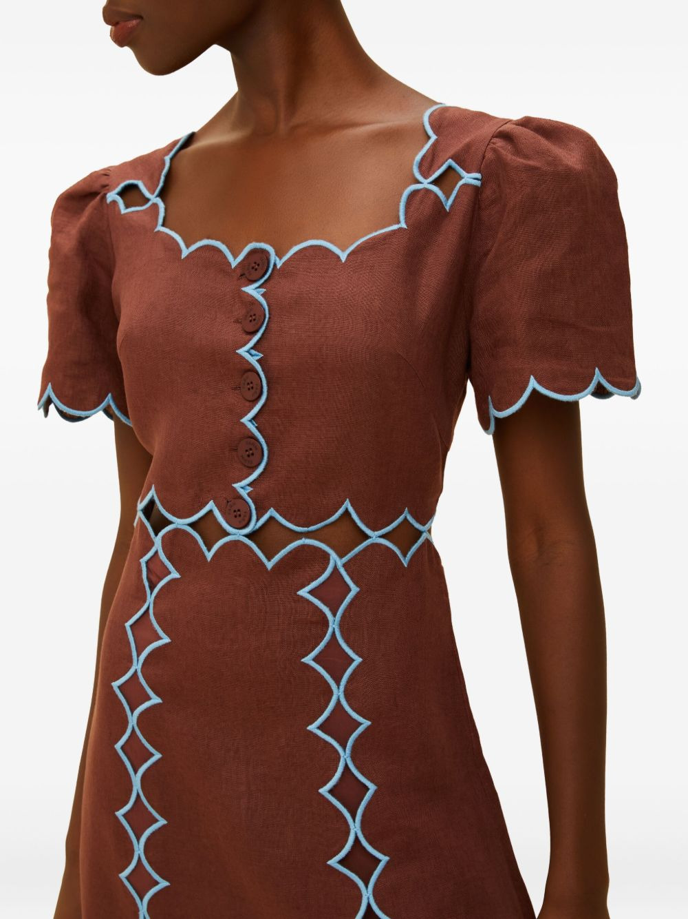 scalloped-trim linen midi dress - 4