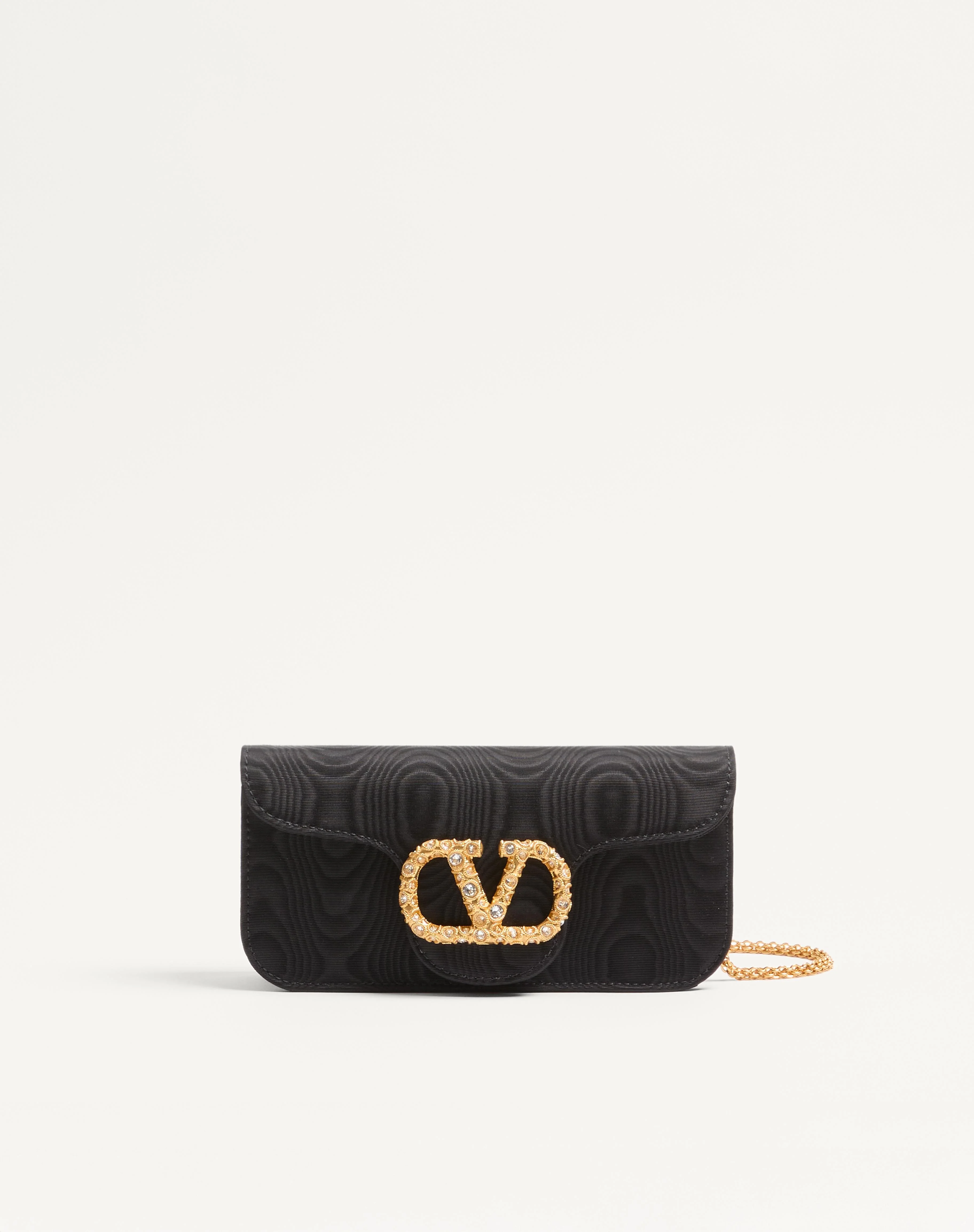 VALENTINO GARAVANI LOCÒ MOIRÉ FABRIC CLUTCH WITH JEWEL LOGO - 1