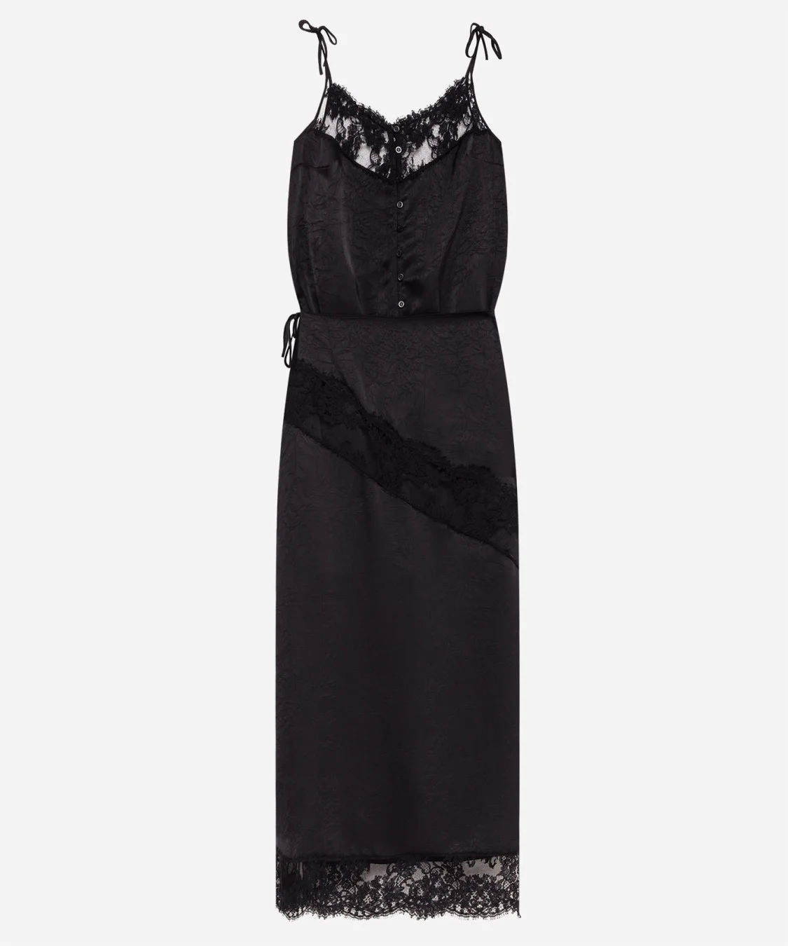 Long satin dress with lace details - 1