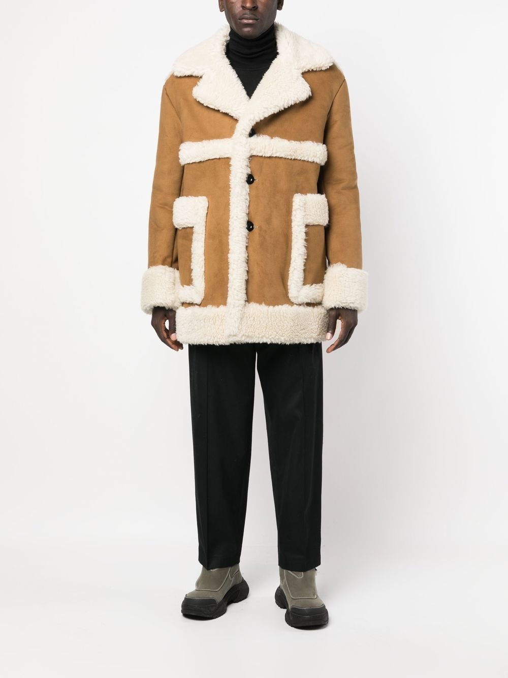 faux-shearling single-breasted coat - 2