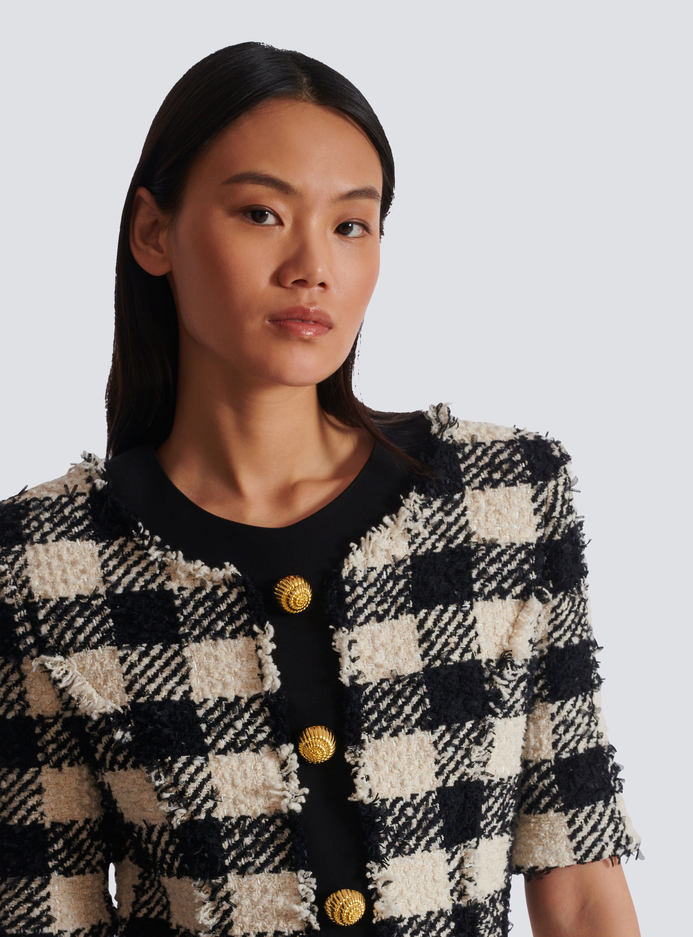 Gingham tweed and crepe dress - 7