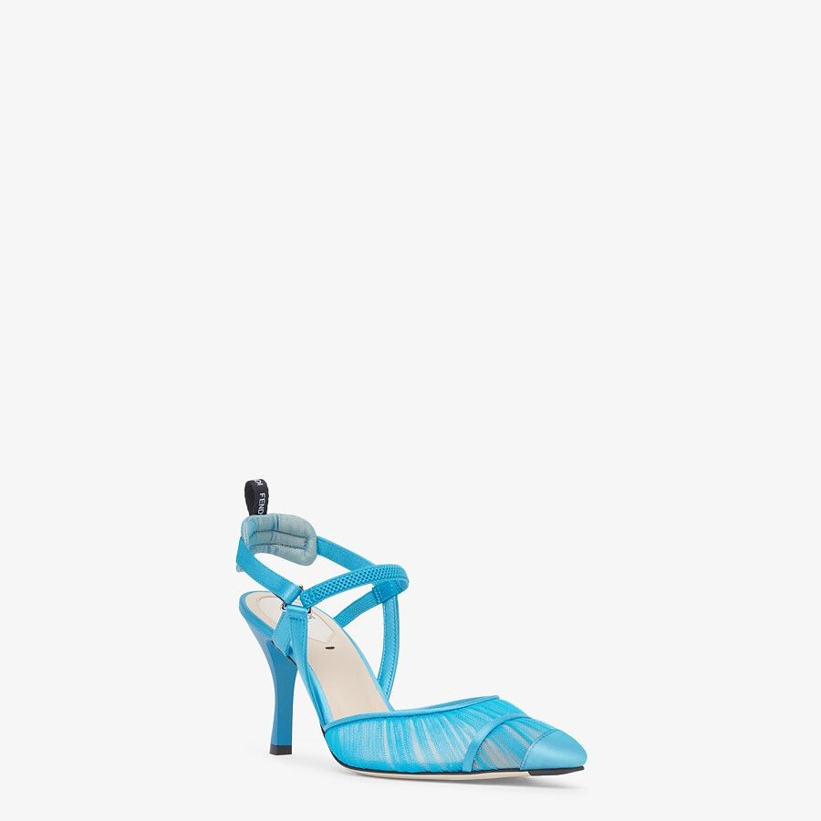 Turquoise tulle and satin high-heeled slingbacks - 2