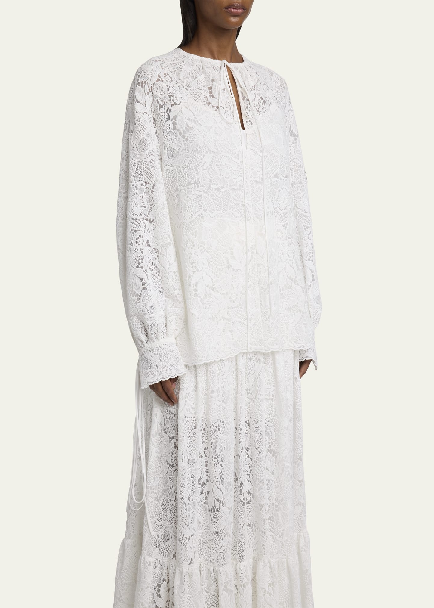 Floral Lace Drawstring Blouse - 4