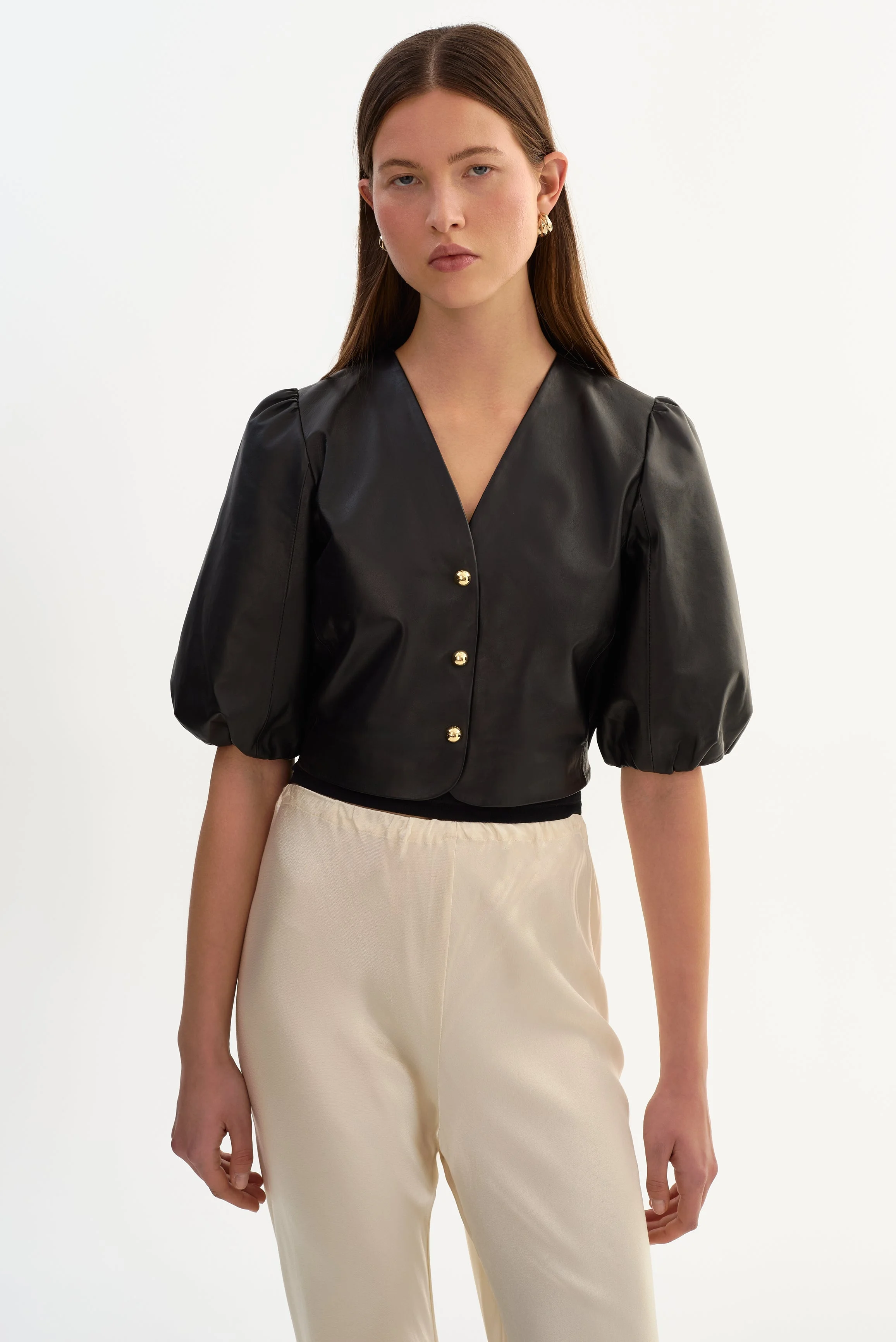 FRANKA | Balloon Sleeve Leather Blouse - 1