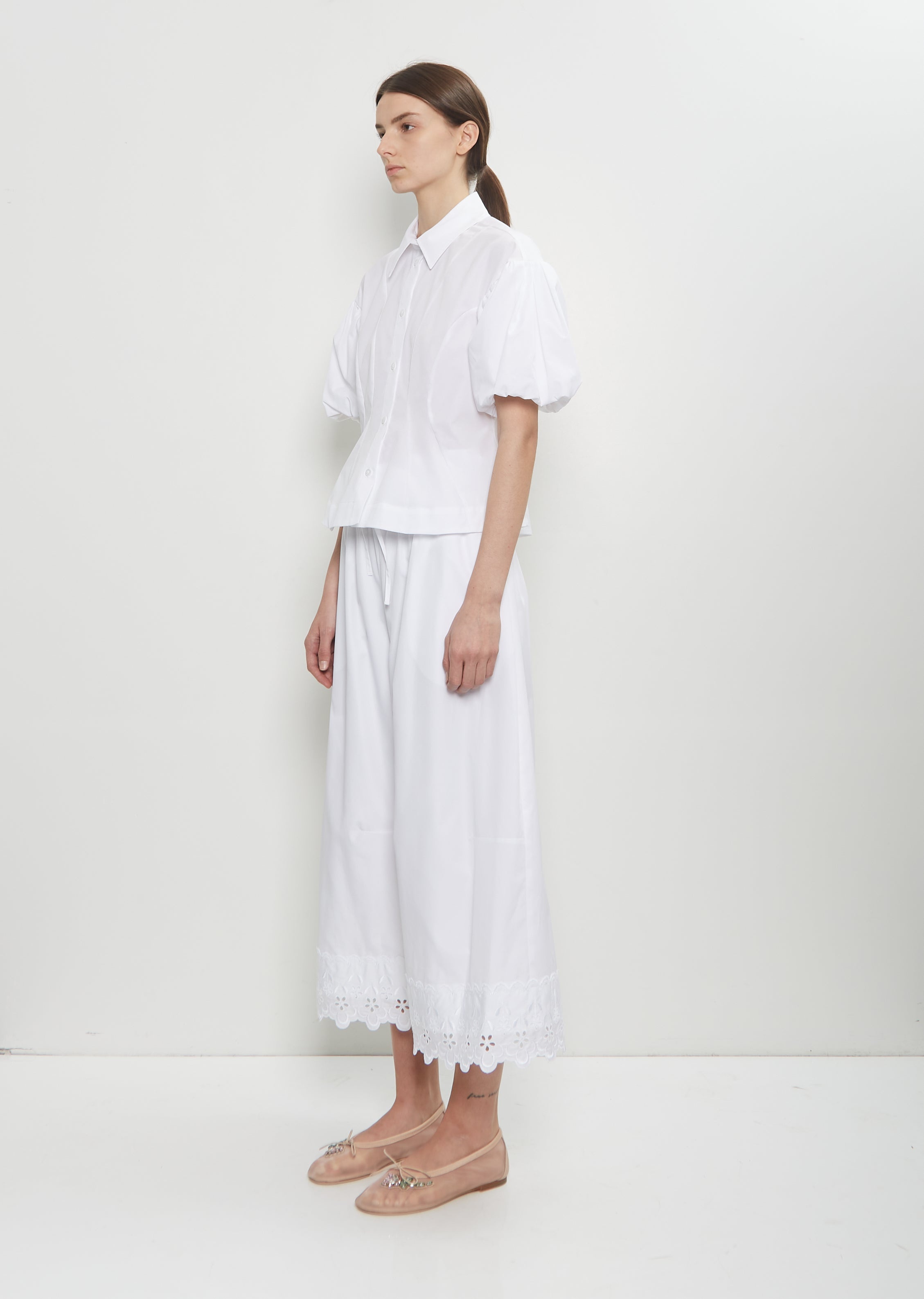 Cotton Puff Sleeve Shirt — White - 4