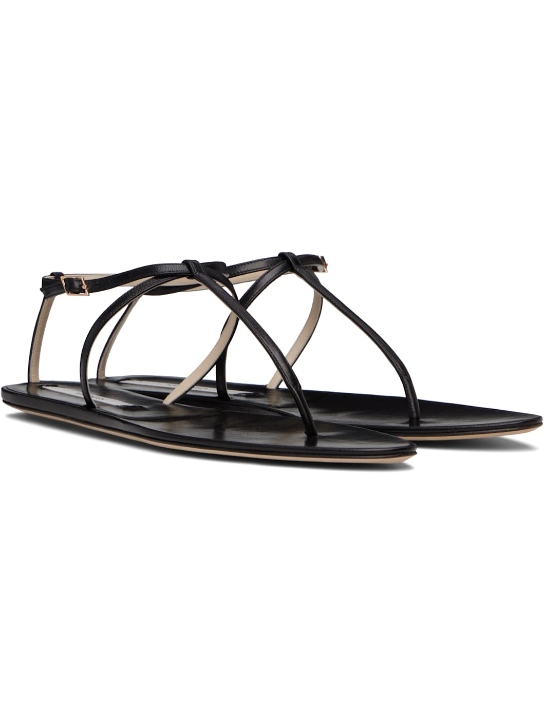 Black Mono Strap Flat Sandals - 4