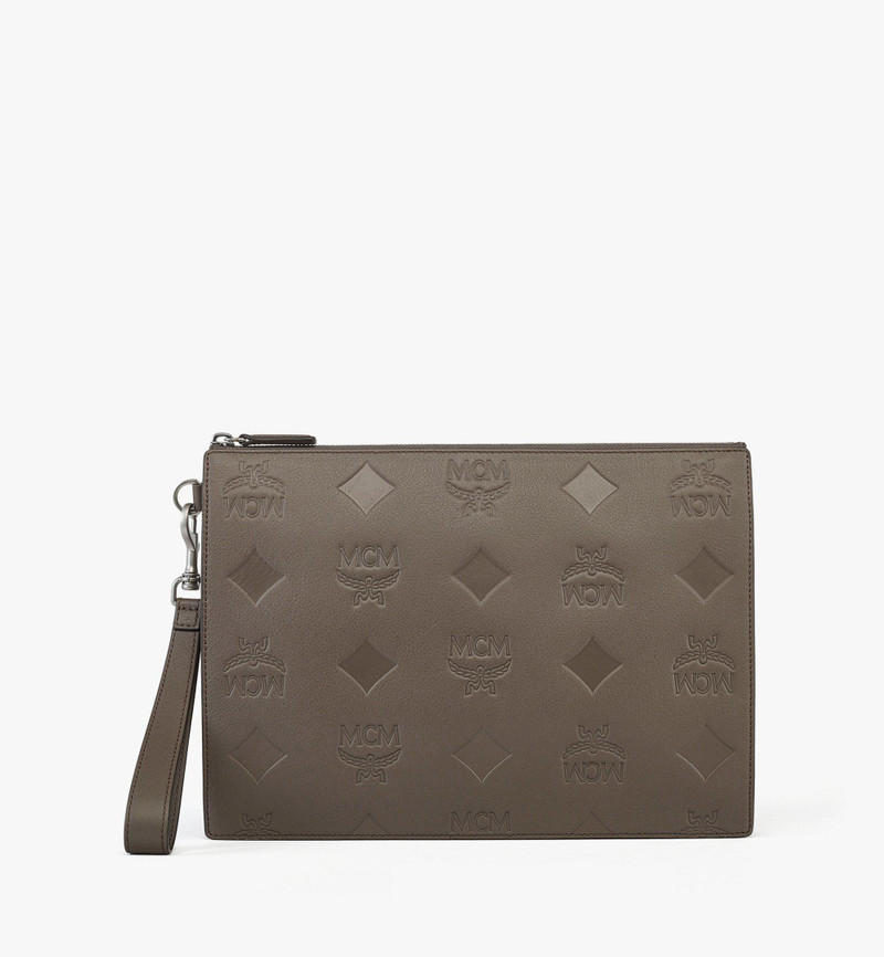 Aren Wristlet Zip Pouch in Maxi Monogram Leather 1