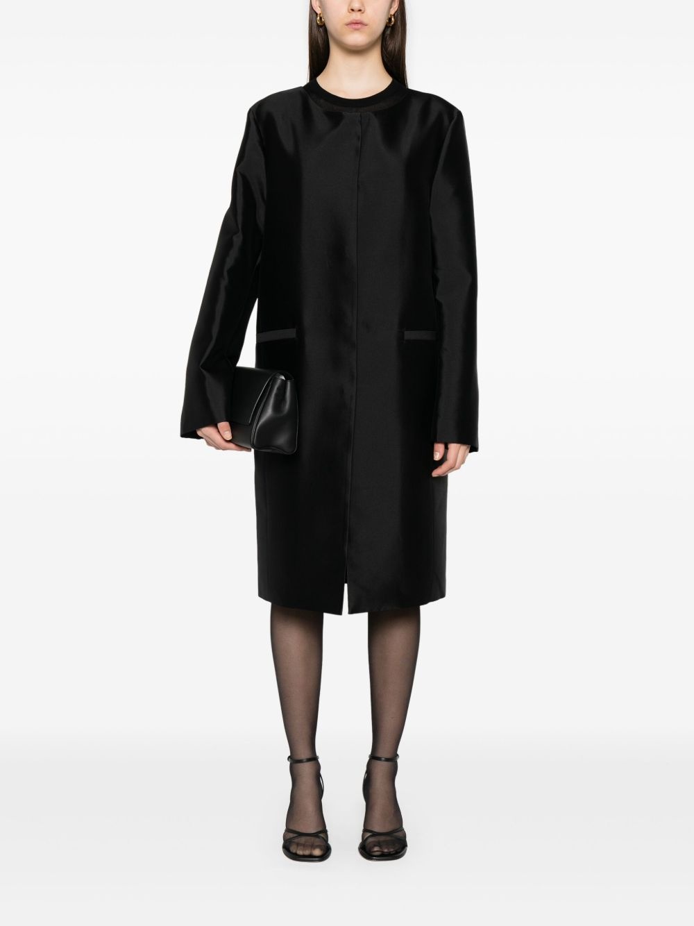 collarless silk coat - 2
