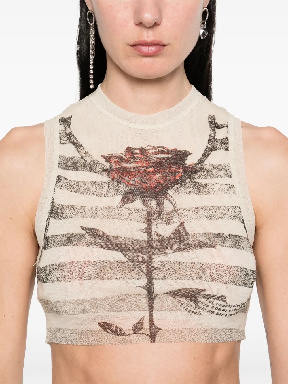 JEAN PAUL GAULTIER - Women Printed "Tattoo Marinière" Mesh Crop Top - 4