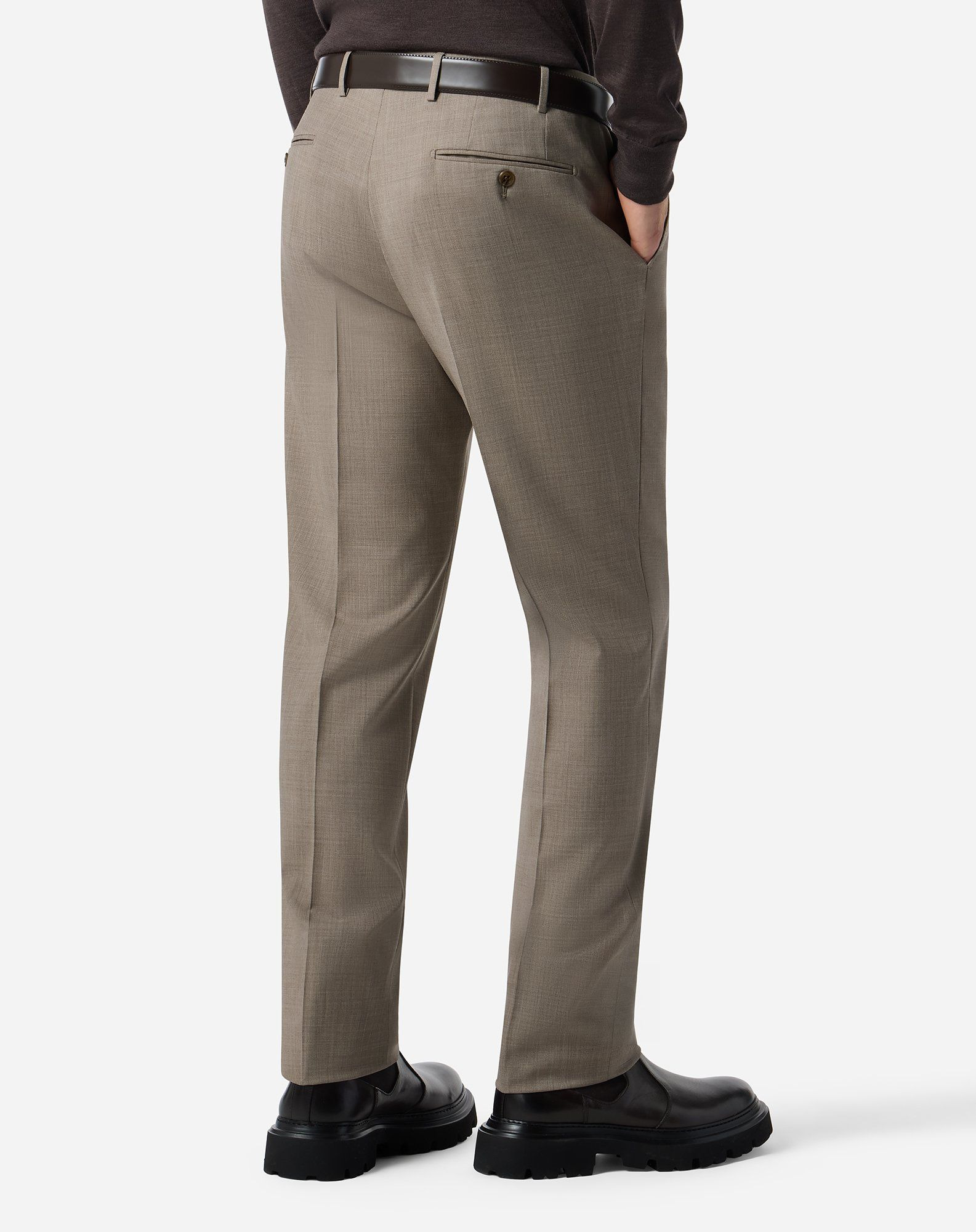 Beige stretch wool bengaline trousers - 4