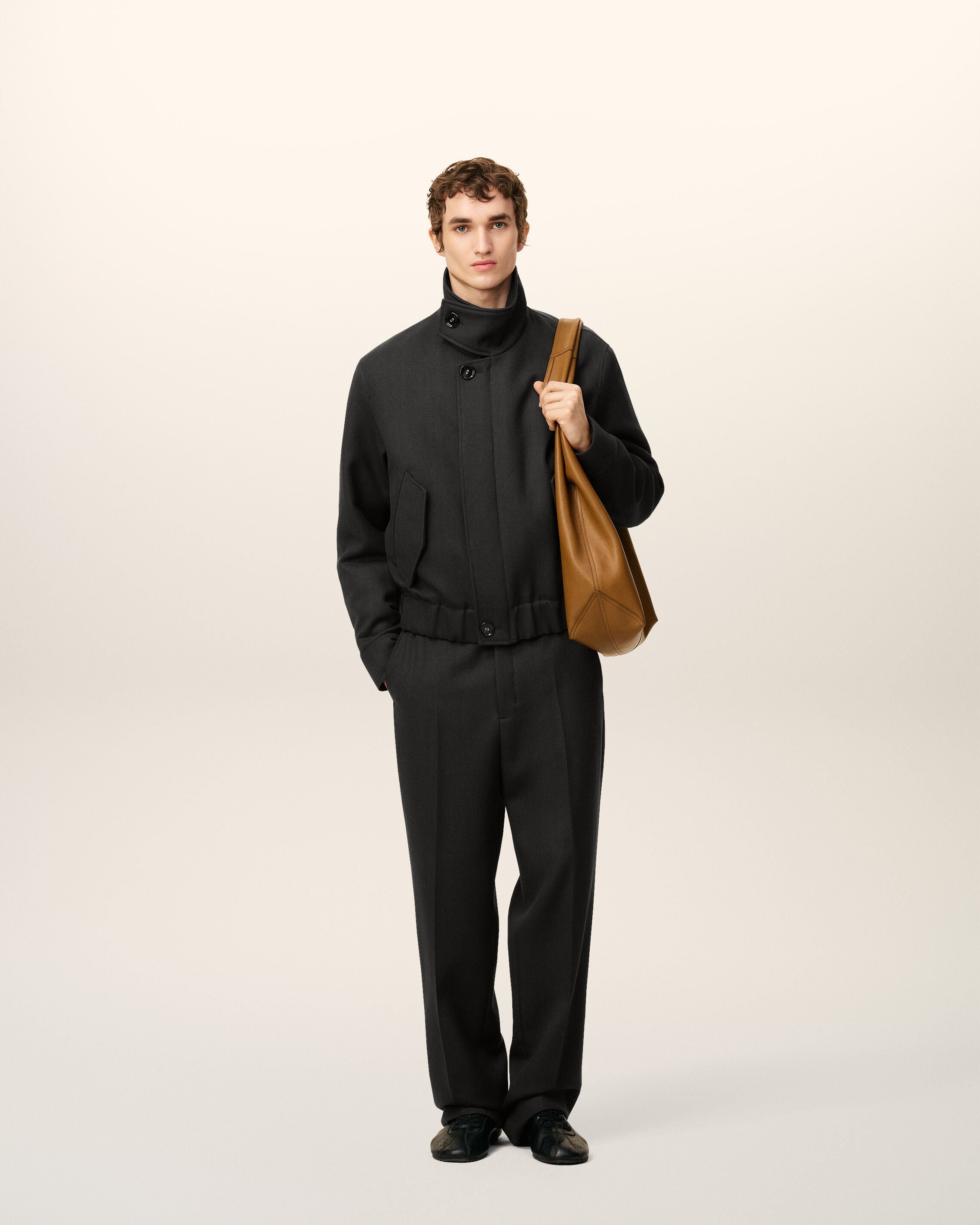 BLACK WOOL HARRINGTON JACKET - 2