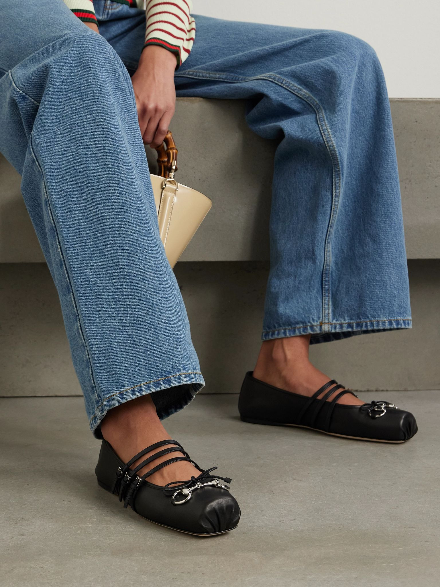 Horsebit-detailed leather ballet flats Black - 2