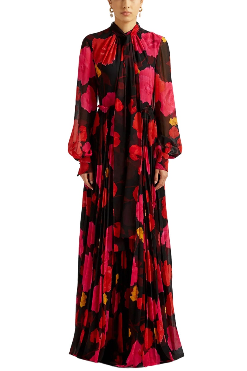LONG SLEEVE GOWN WITH PLEATED SKIRT - 2