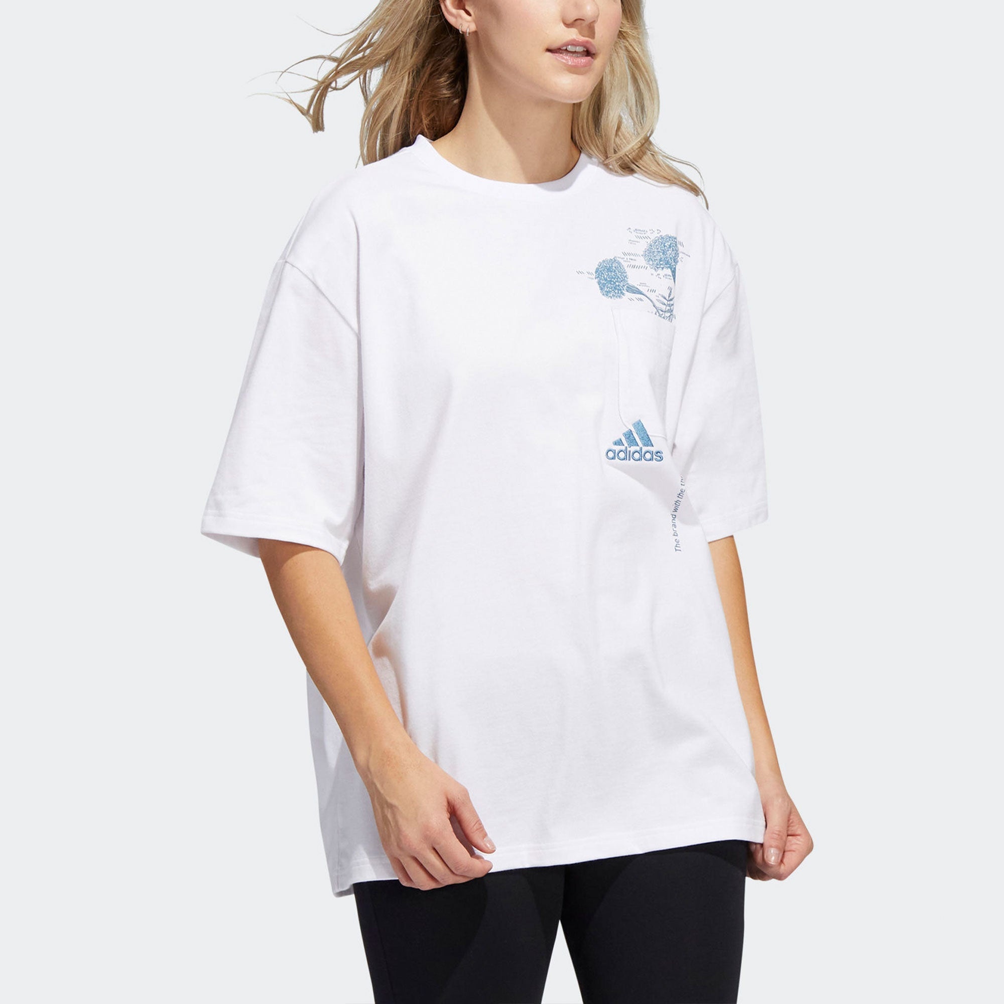 (WMNS) adidas Floral Pocket T-Shirt 'White Blue' H62373 - 4