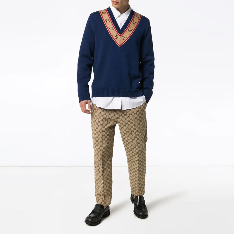 Gucci GG V-neck Wool Sweater 'Blue' 577089-XKAU0-4912 - 2