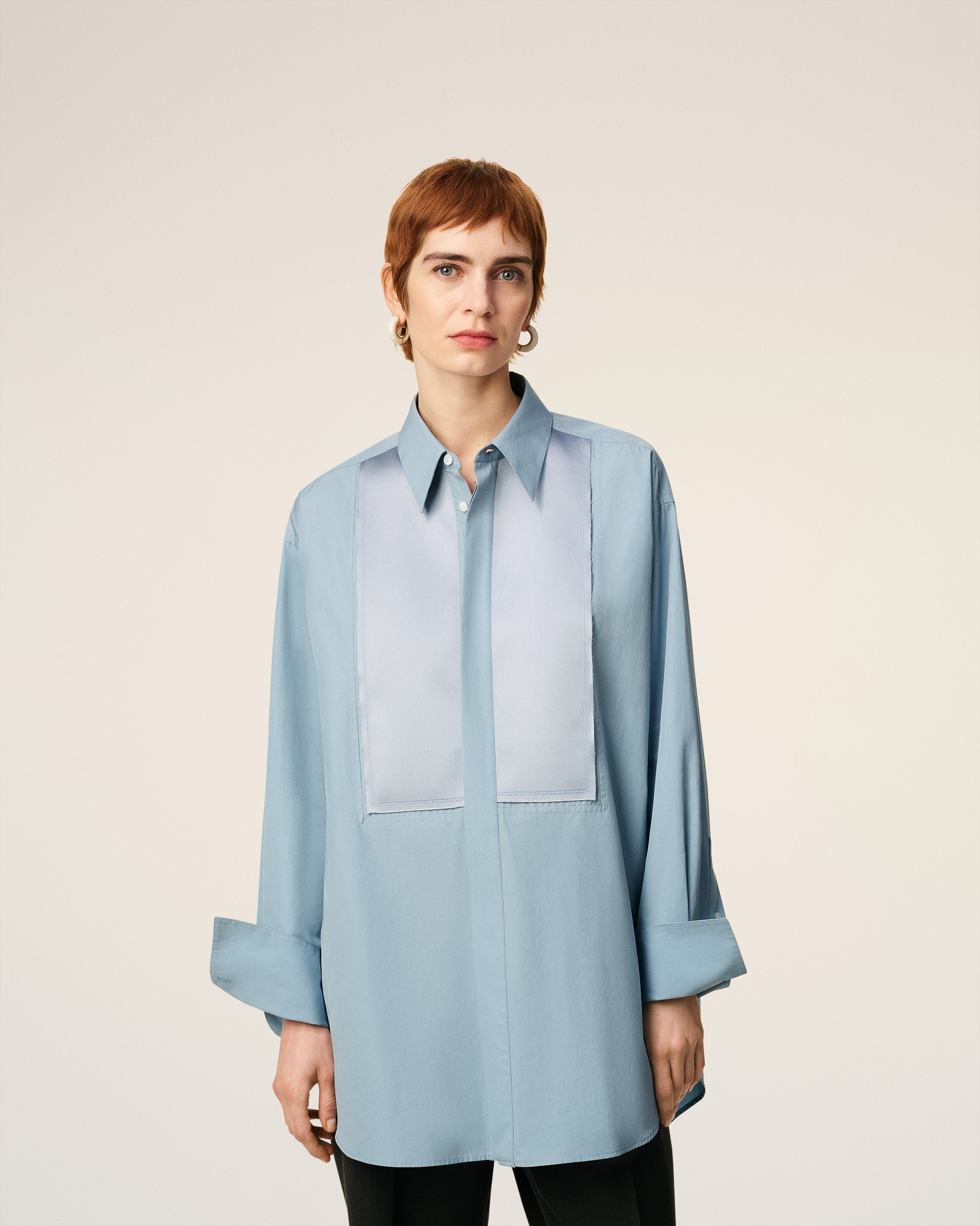 BLUE COTTON OVERSIZED SHIRT - 3