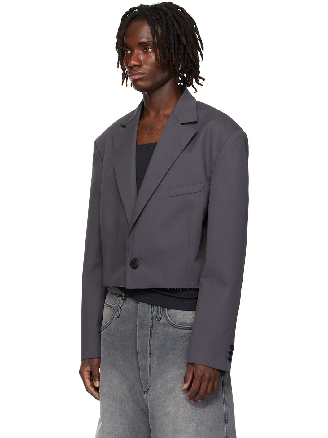 Gray Slashed Blazer - 4