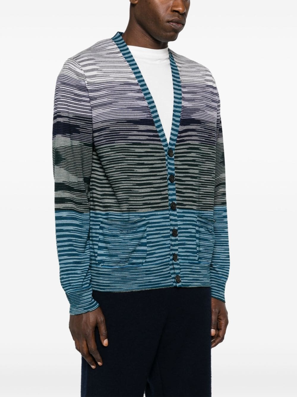 striped V-neck wool cardigan - 3