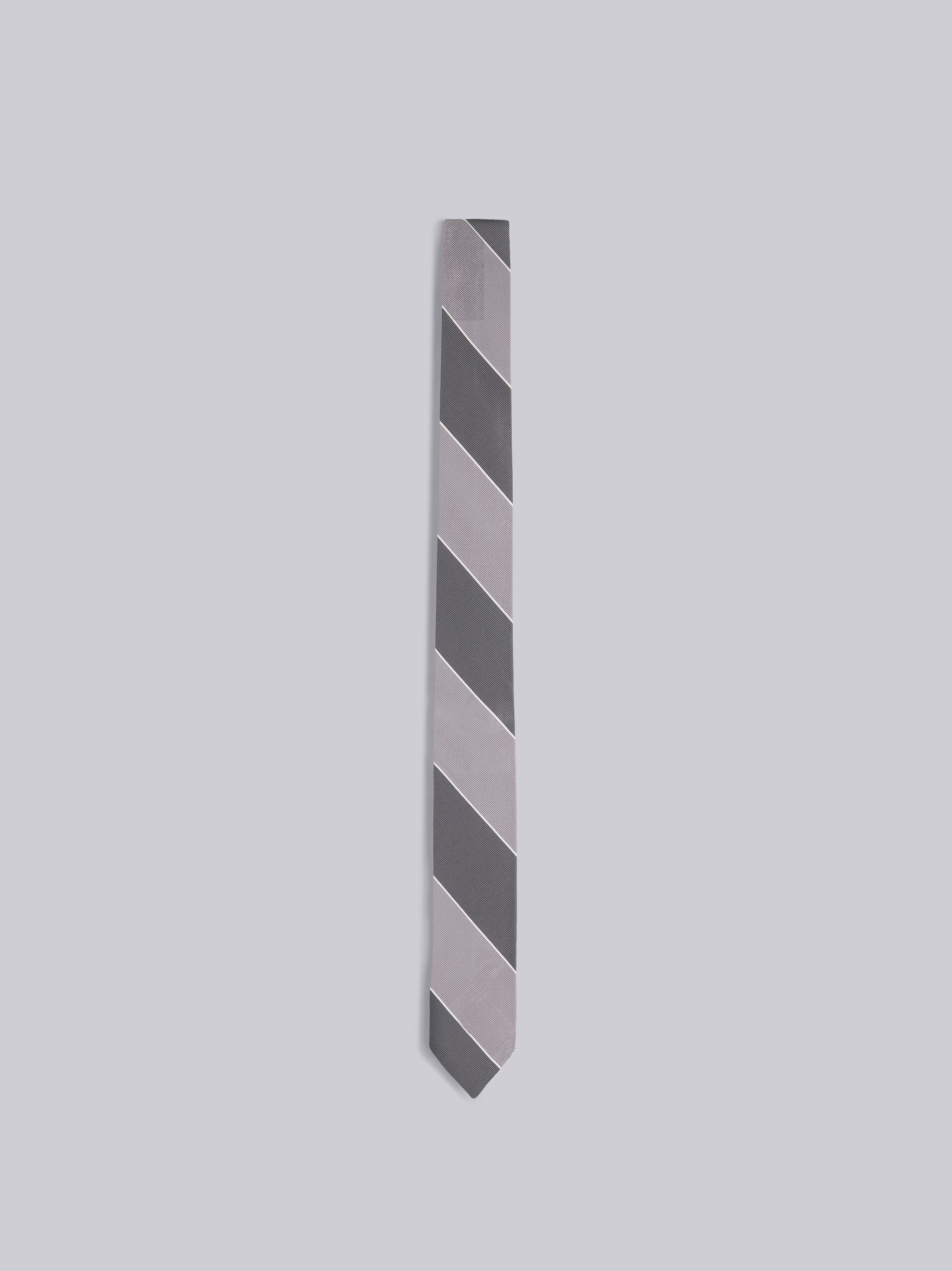 Medium Grey Silk Cotton Awning Stripe Jacquard Tie - 1