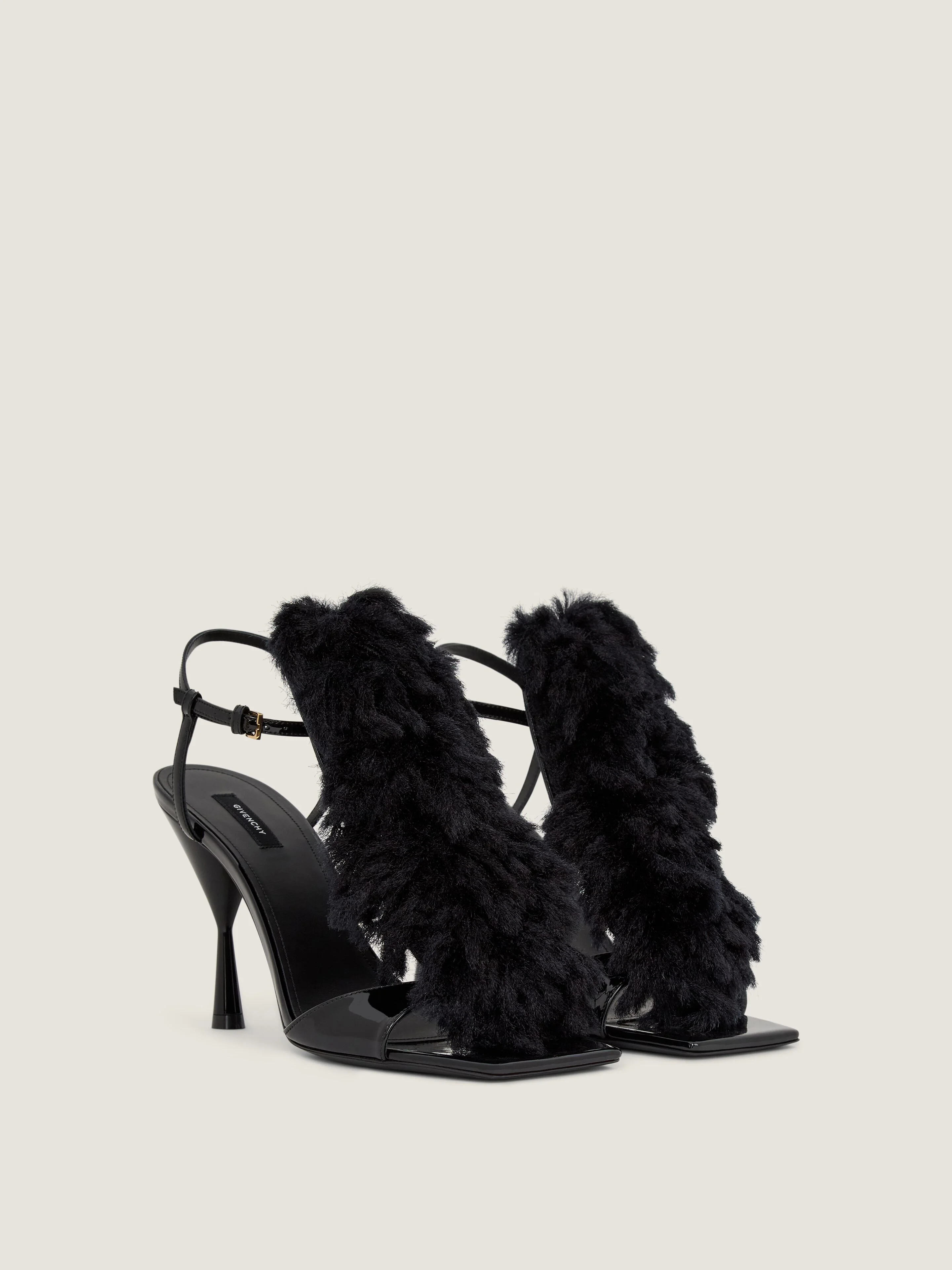 POMPOM HEELED SANDALS IN PATENT LEATHER AND KNIT - 1