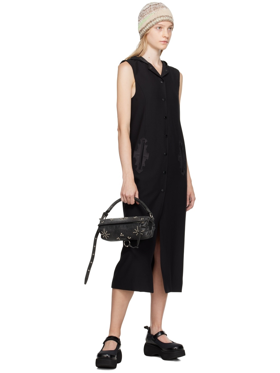 Black Zip Hood Midi Dress - 4