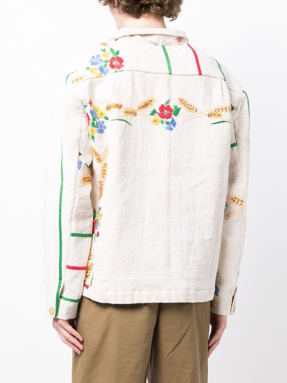 floral-embroidered buttoned shirt jacket - 4