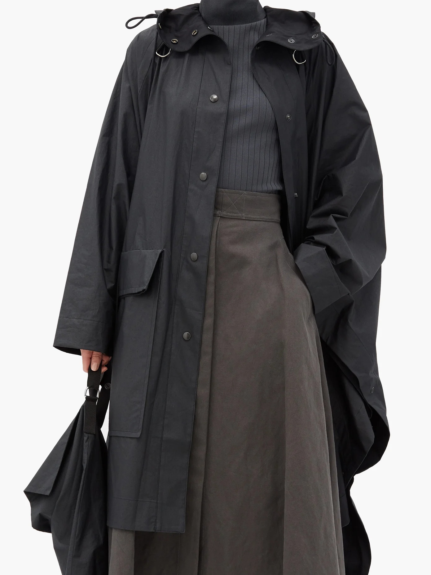 Hooded cotton-canvas cape coat - 6