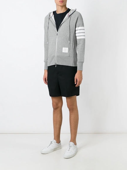 THOM BROWNE Men Classic Full Zip Hoodie In Classic Loopback W/ Engineered 4 Bar - 4