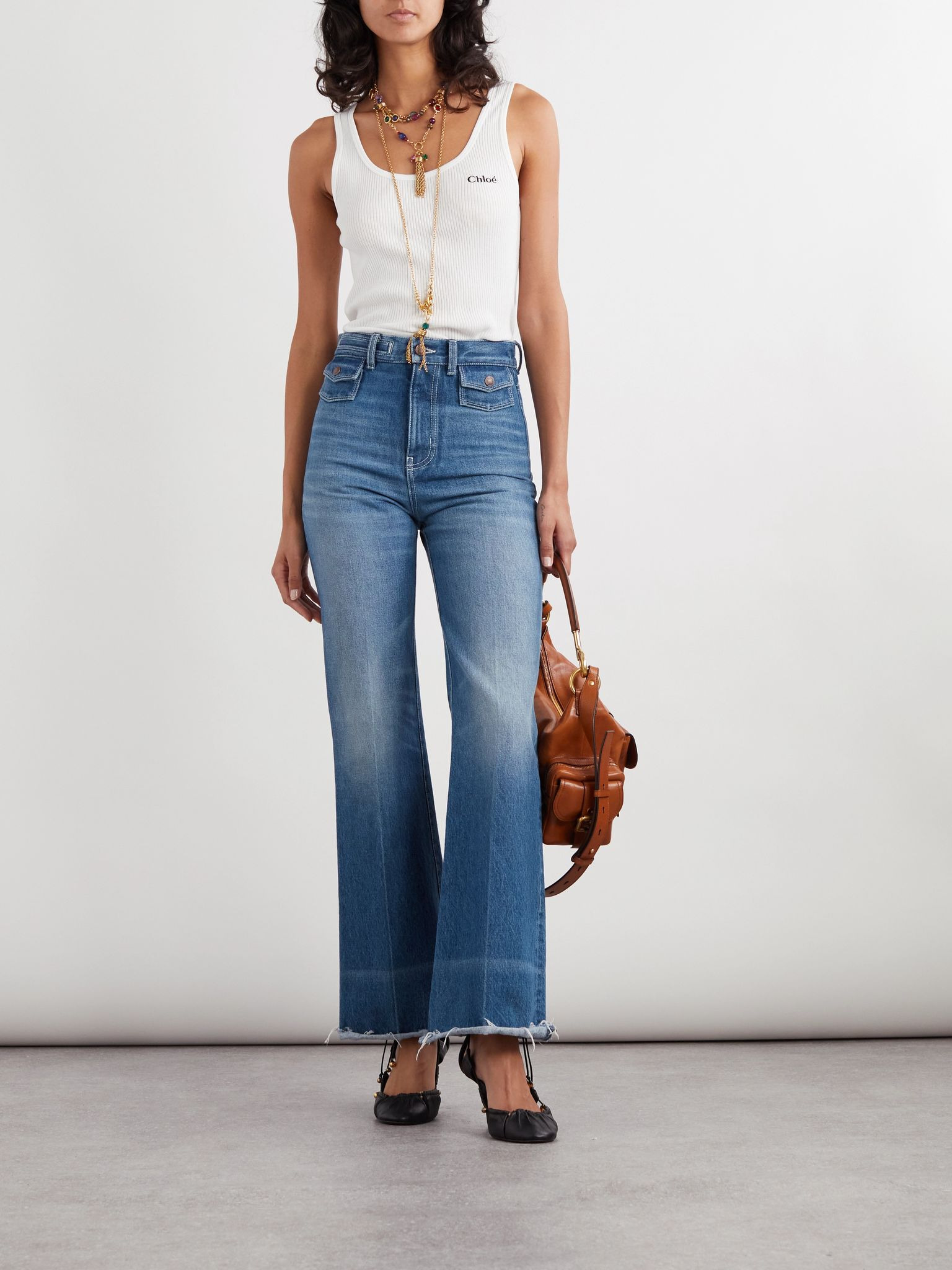 Frayed high-rise flared jeans Blue - 2