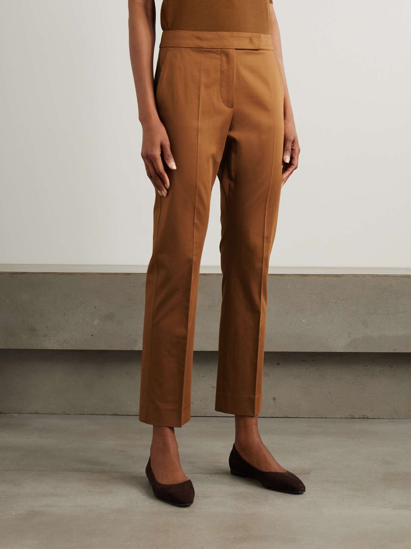 Okra cotton-blend straight-leg pants Brown - 3