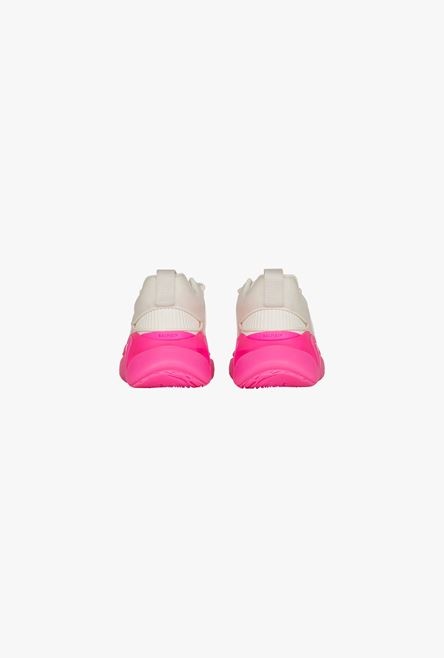 White and neon pink gummy leather and mesh B-Runner sneakers - 3