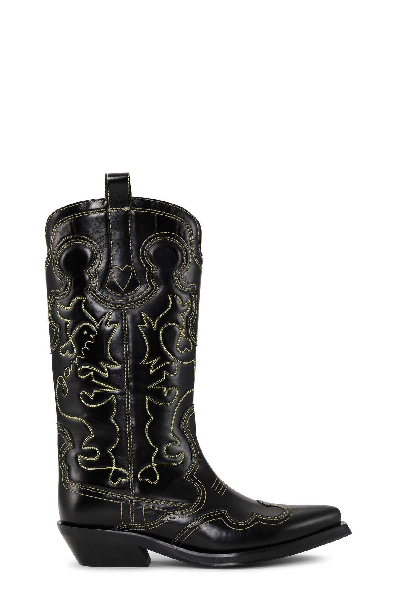 BLACK/YELLOW MID SHAFT EMBROIDERED WESTERN BOOTS - 1