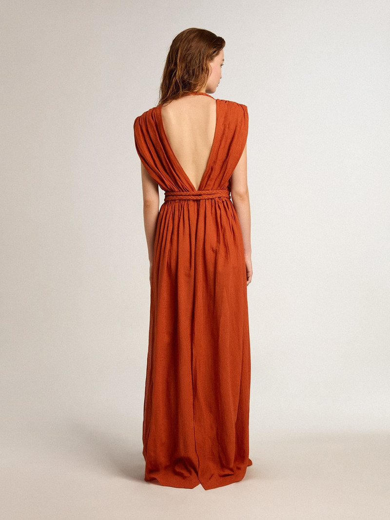 Kaftan dress in coral-red jacquard cotton 3