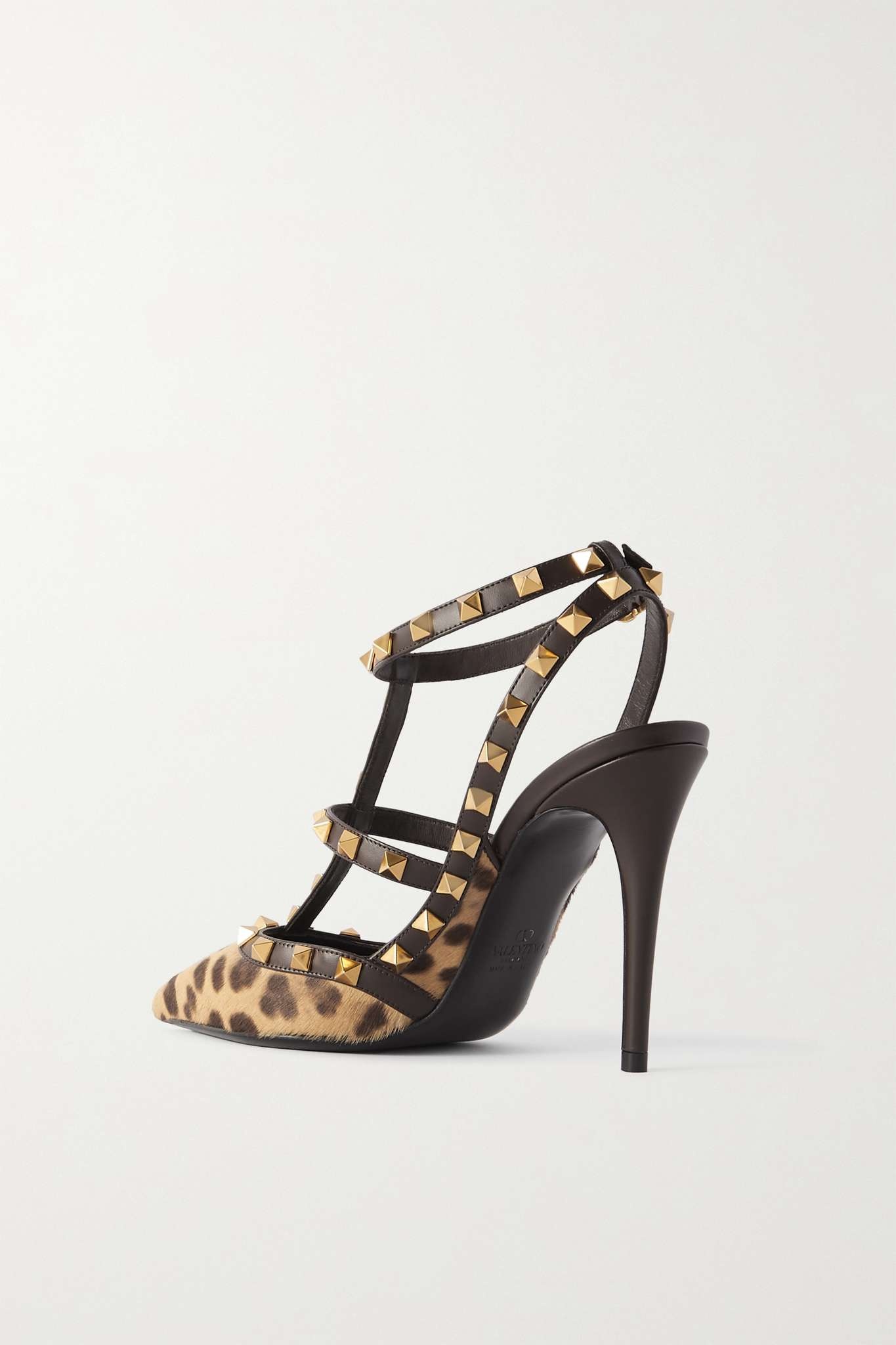 Rockstud 100 leather-trimmed leopard-print calf hair pumps - 3