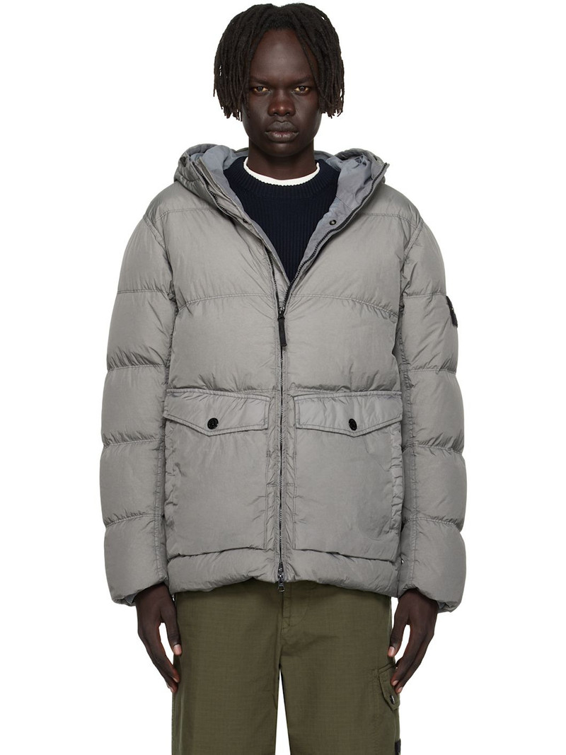 Gray 4100011 Hooded Nylon Down Jacket 1