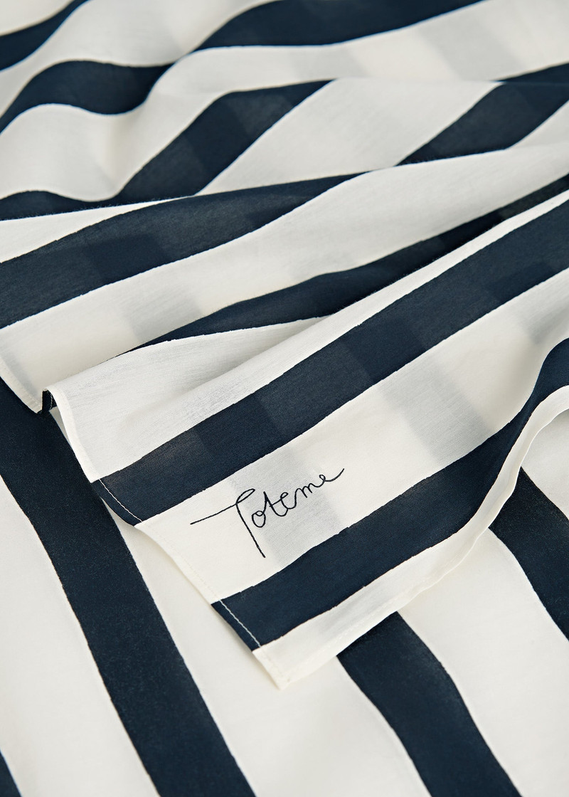 Drawn stripe cotton silk scarf dark navy 4