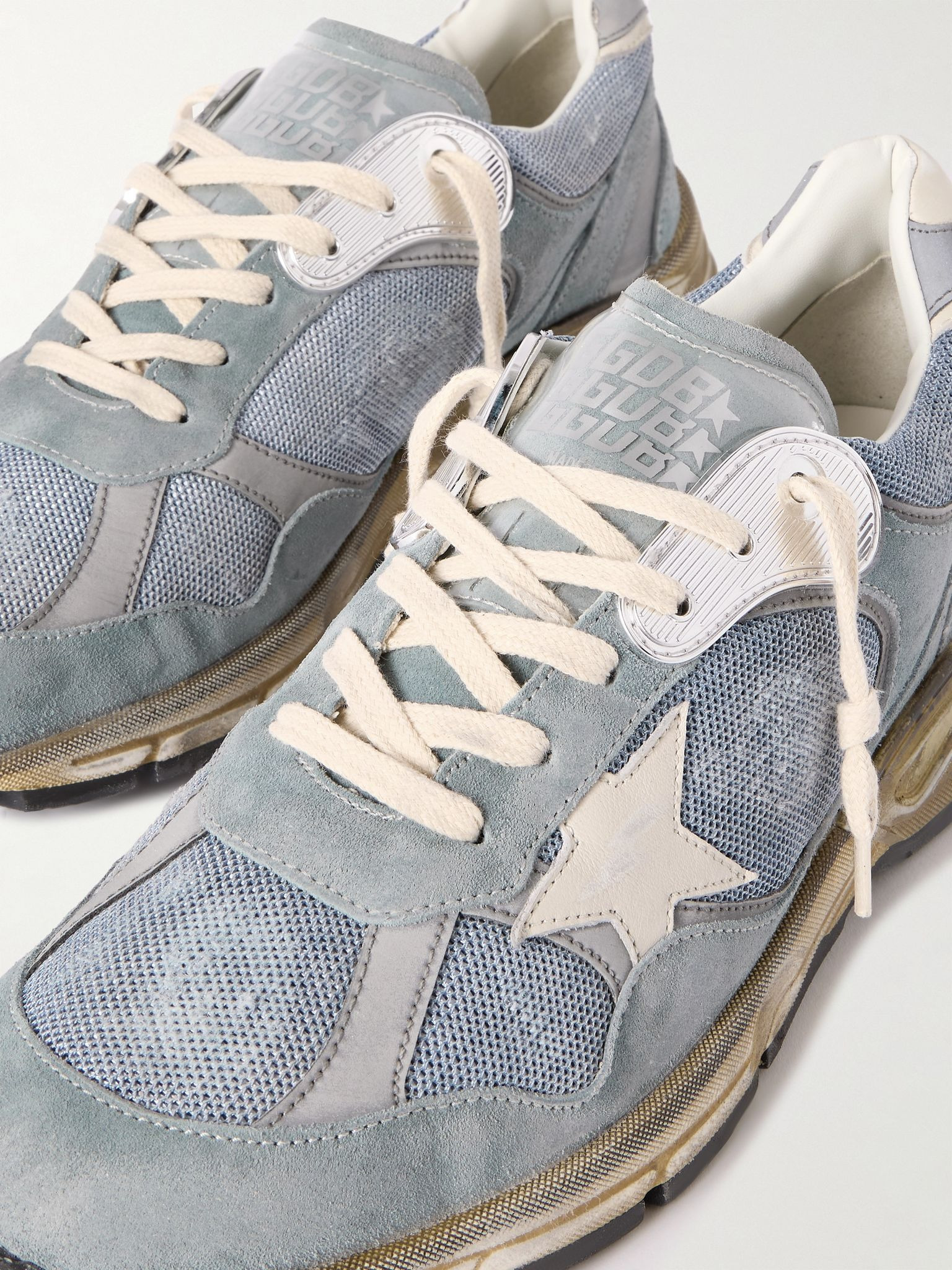 Running Dad Distressed Rubber and Leather-Trimmed Mesh and Suede Sneakers Blue - 6